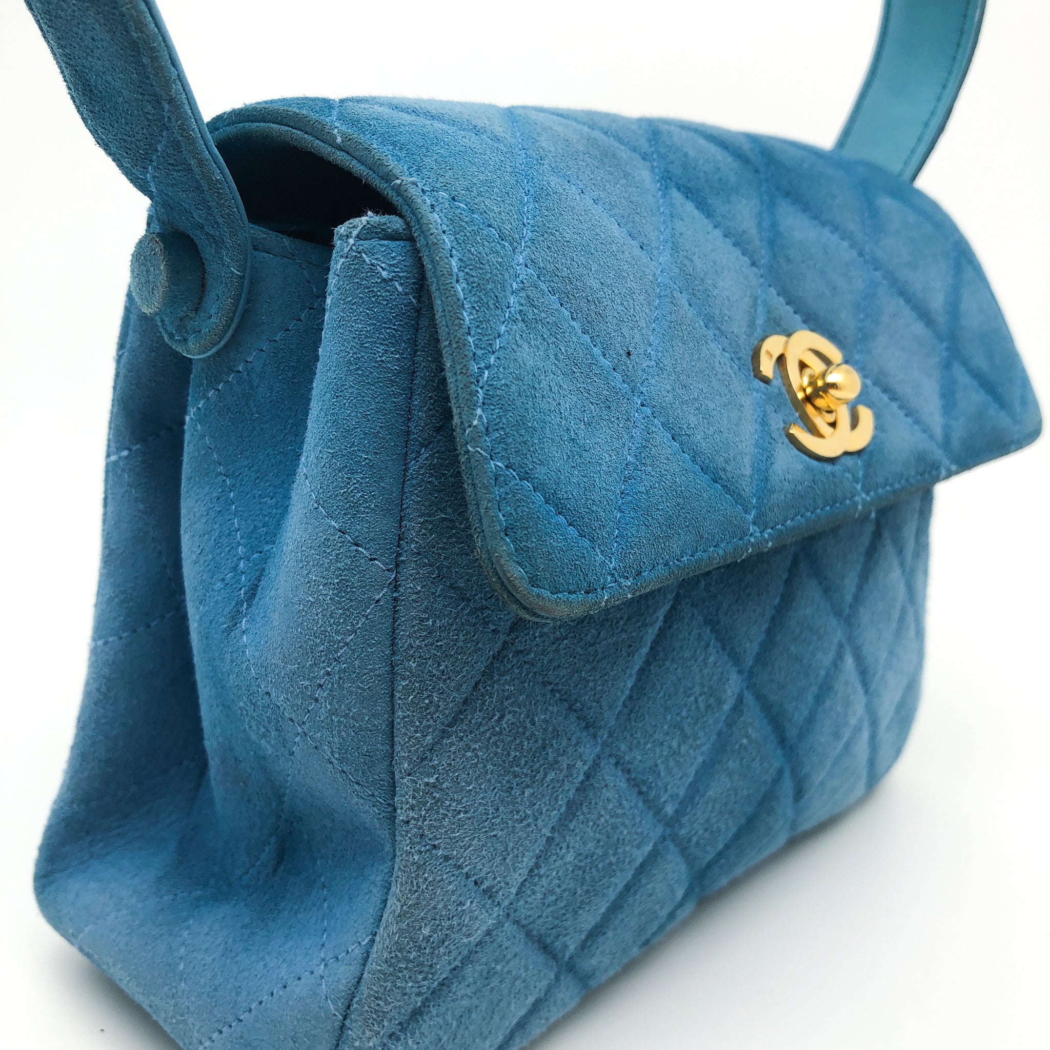 blue suede chanel bag