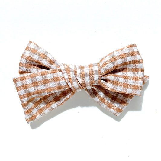 Hand Tied Tan Gingham Bow