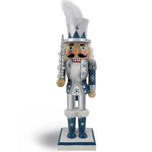 Wooden Snow Fantasy Silver Soldier Nutcracker with White Feather in His Hat - THE CHRISTMAS RANCH