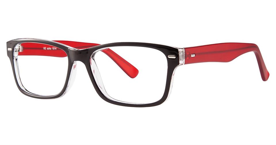 Blue Light Block Eyeglasses - SOHO 1014 Black Crystal with Red Temples