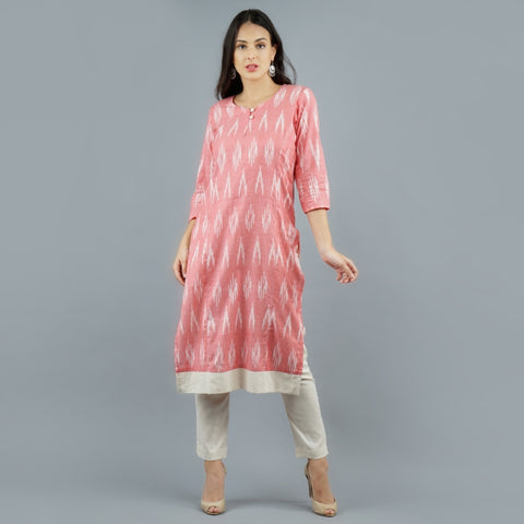 Pink Ikat Print Handloom Cotton Kurti