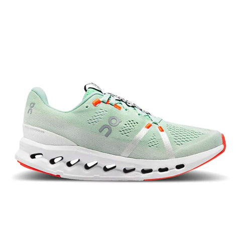 The On Running Cloudsurfer in Creek/White at Lucky Shoes features a significant amount of cushioning for maximum comfort.