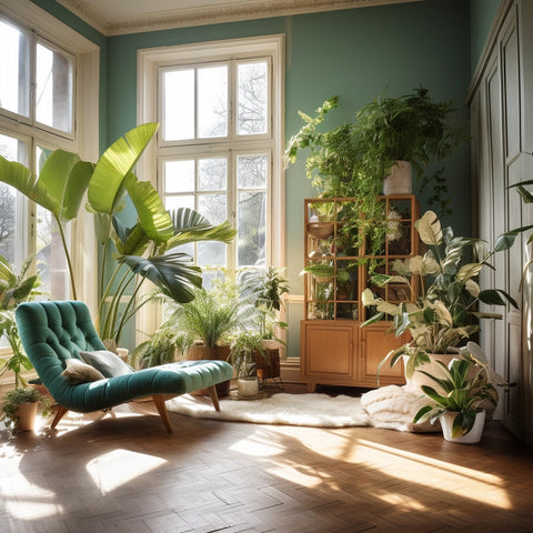 Biophilic design Living room bathed in natural light with plant decor