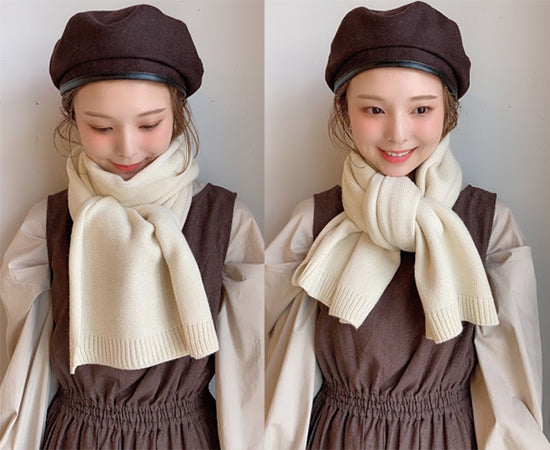 韓国っぽかわいいリブ裾マフラー フリンジなしの要望から生まれた合わせやすいオリジナルマフラー イチヨンプラス 帽子通販
