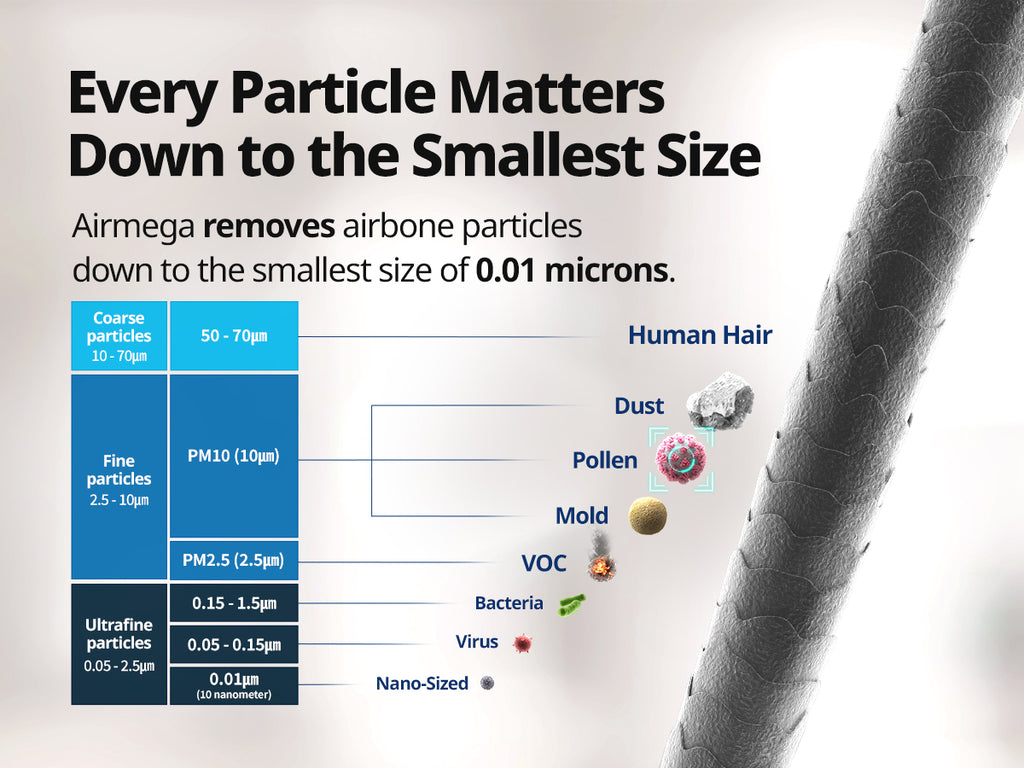 Size of particulate matter.