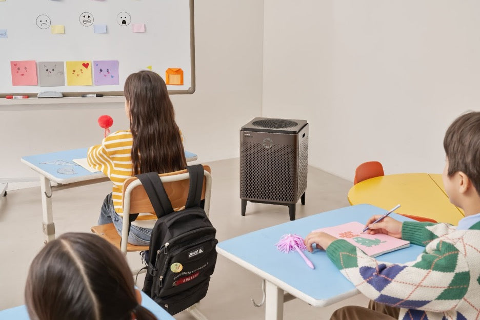 A classroom with air purifiers and HEPA filters.