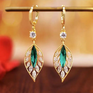 Vintage Crystal Zircon Hollow Leaf Hoop Earrings For Women Exquisite Fashion Water Drop Pendant Circle Earrings Wedding Jewelry - Tilonyc