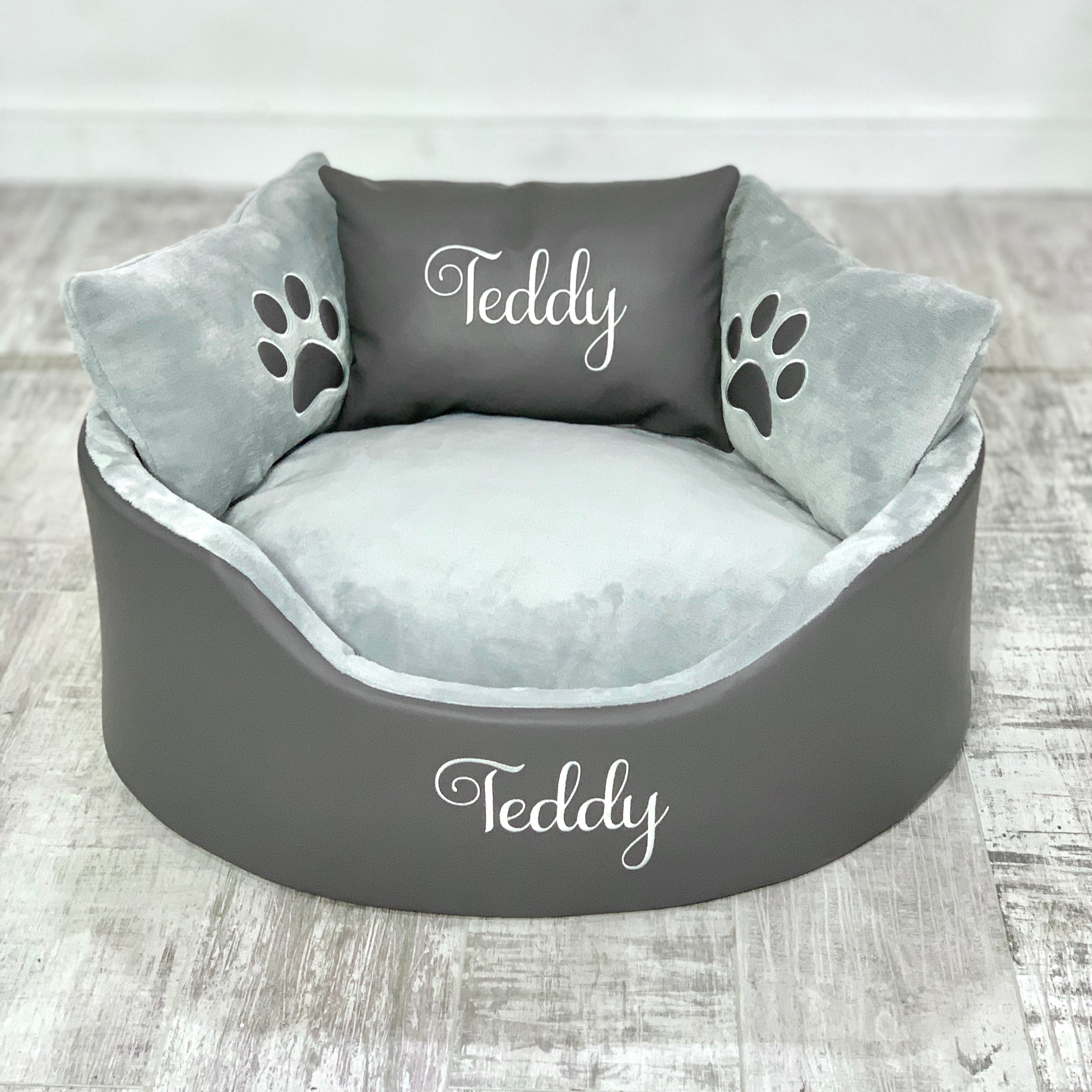 personalised grey dog bed