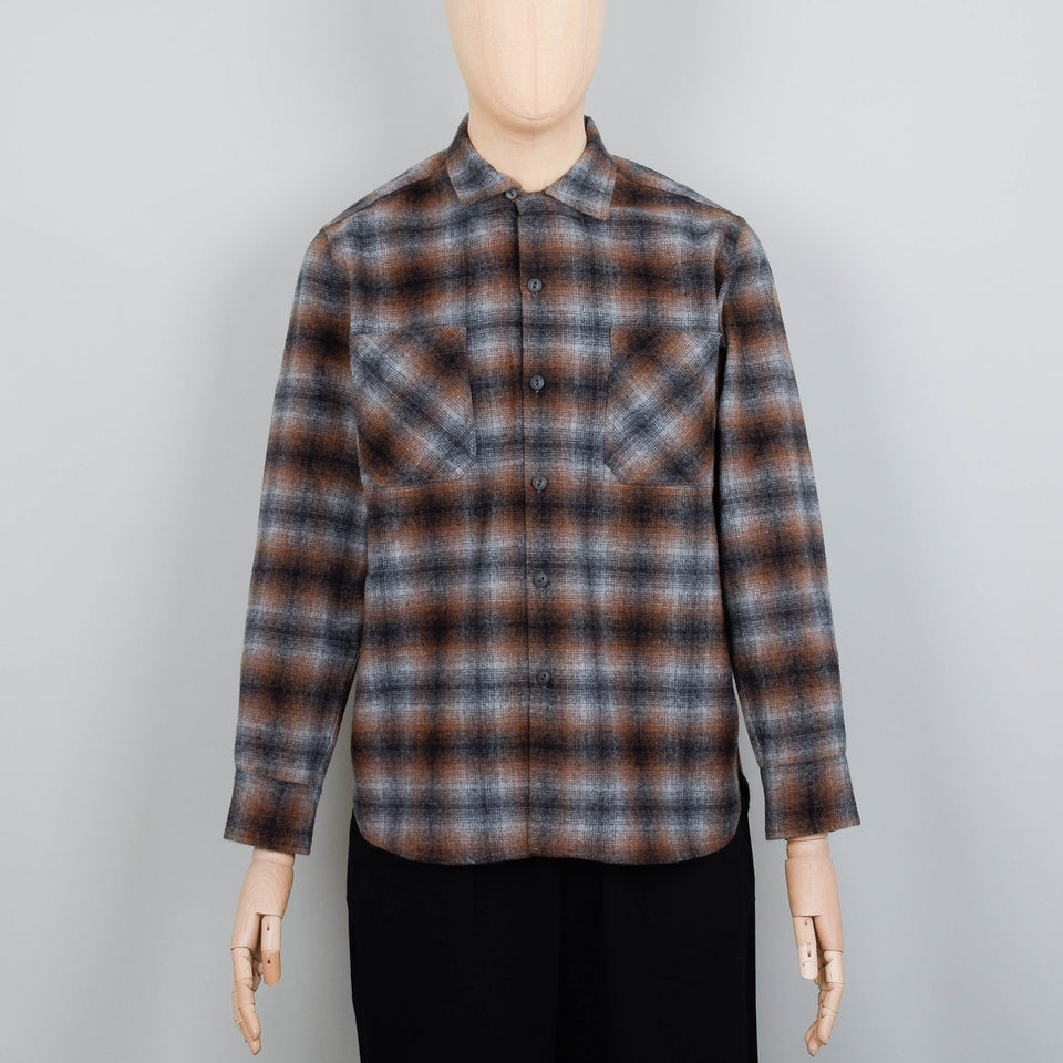 Universal Works Square Pocket Plaid Shirt - Grey Marl/Orange