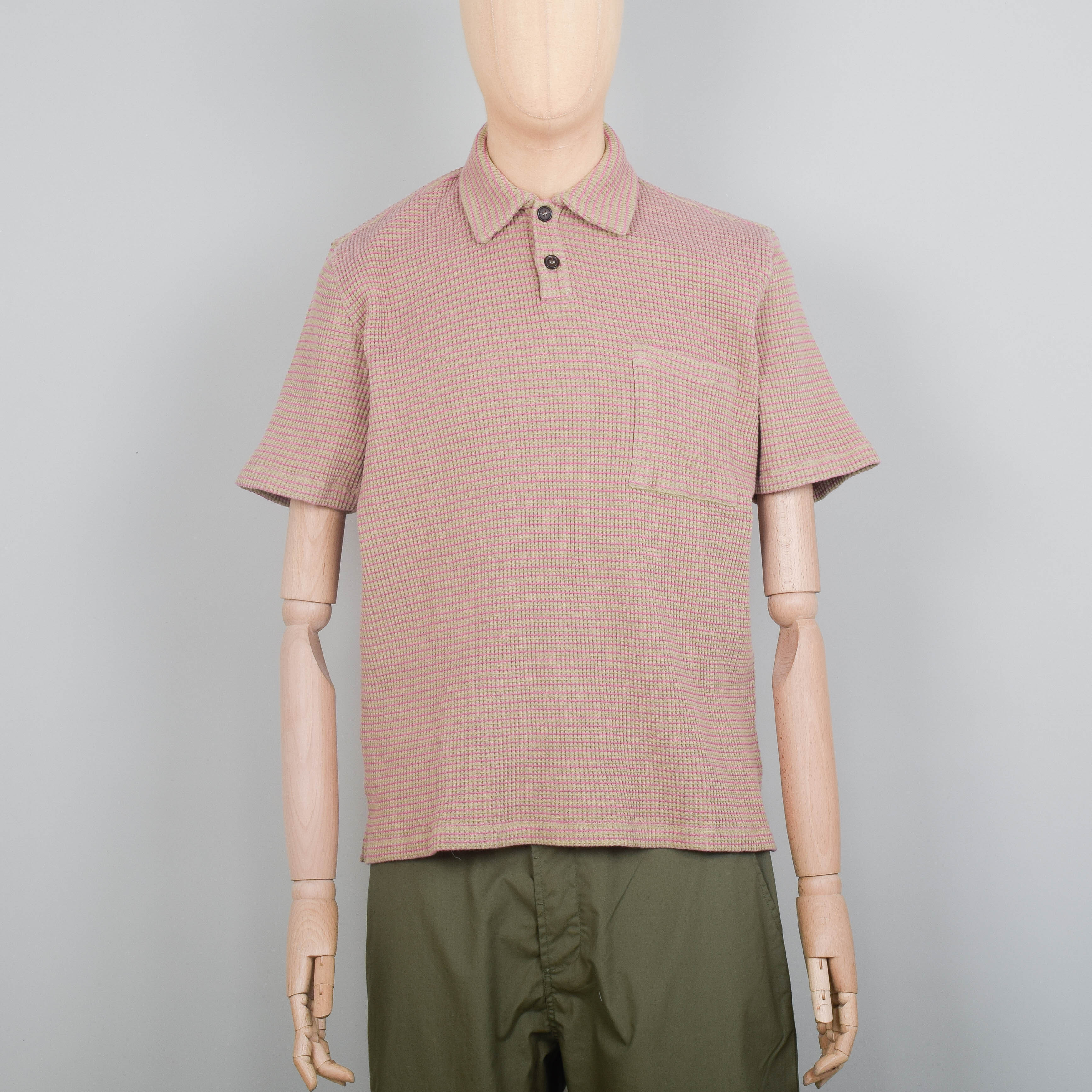 Universal Works Newlyn Polo S/S - Fluro Stripe Summer Oak