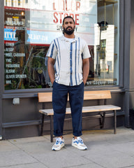 The Folk Assembly pants paired with a Striped Shirt from YMC and the Karhu Fusion 2.0 trainers again