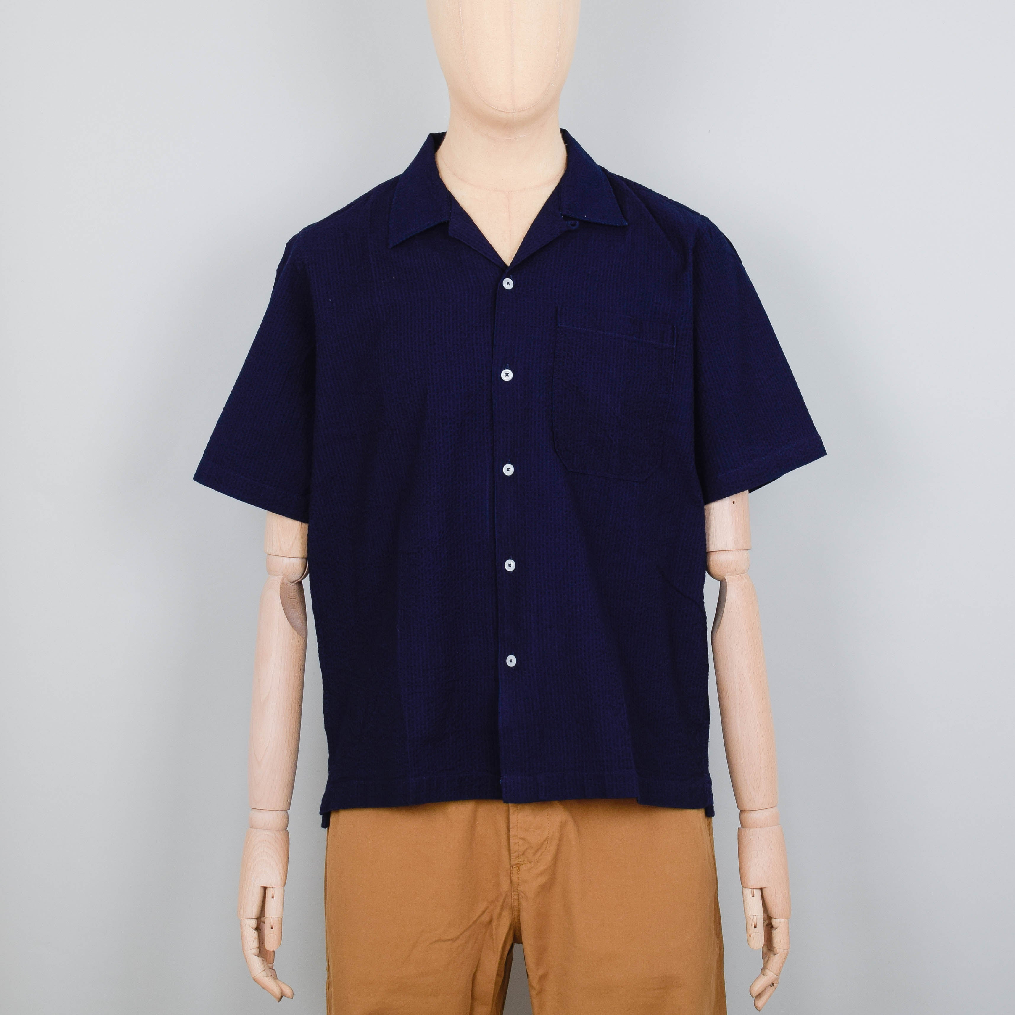 Universal Works Camp Shirt Indigo Seersucker - Indigo