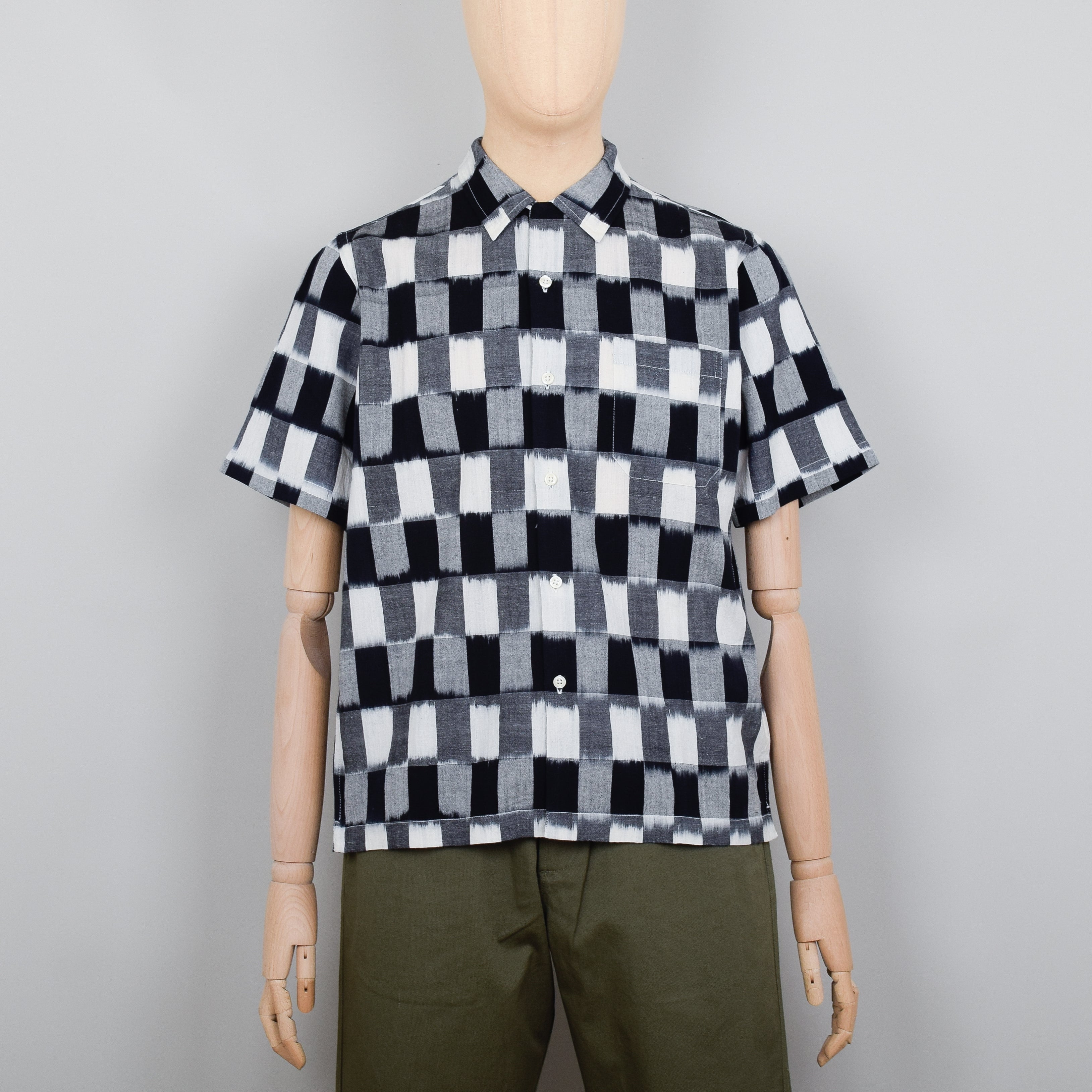 Universal Works Road Shirt Check IKAT - Black/White