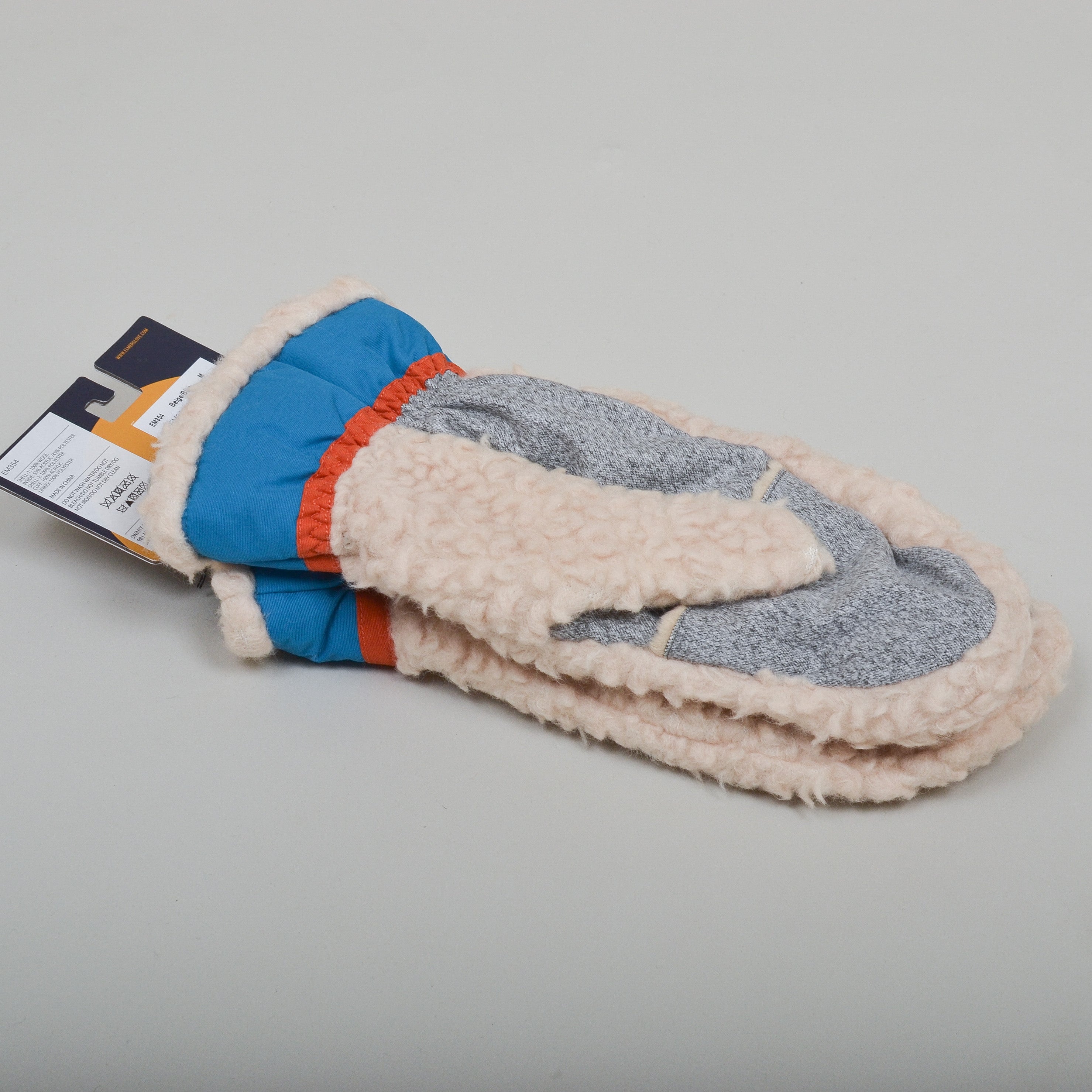 Elmer By Swany EM354 Wool Pile Mitten - Beige/Blue