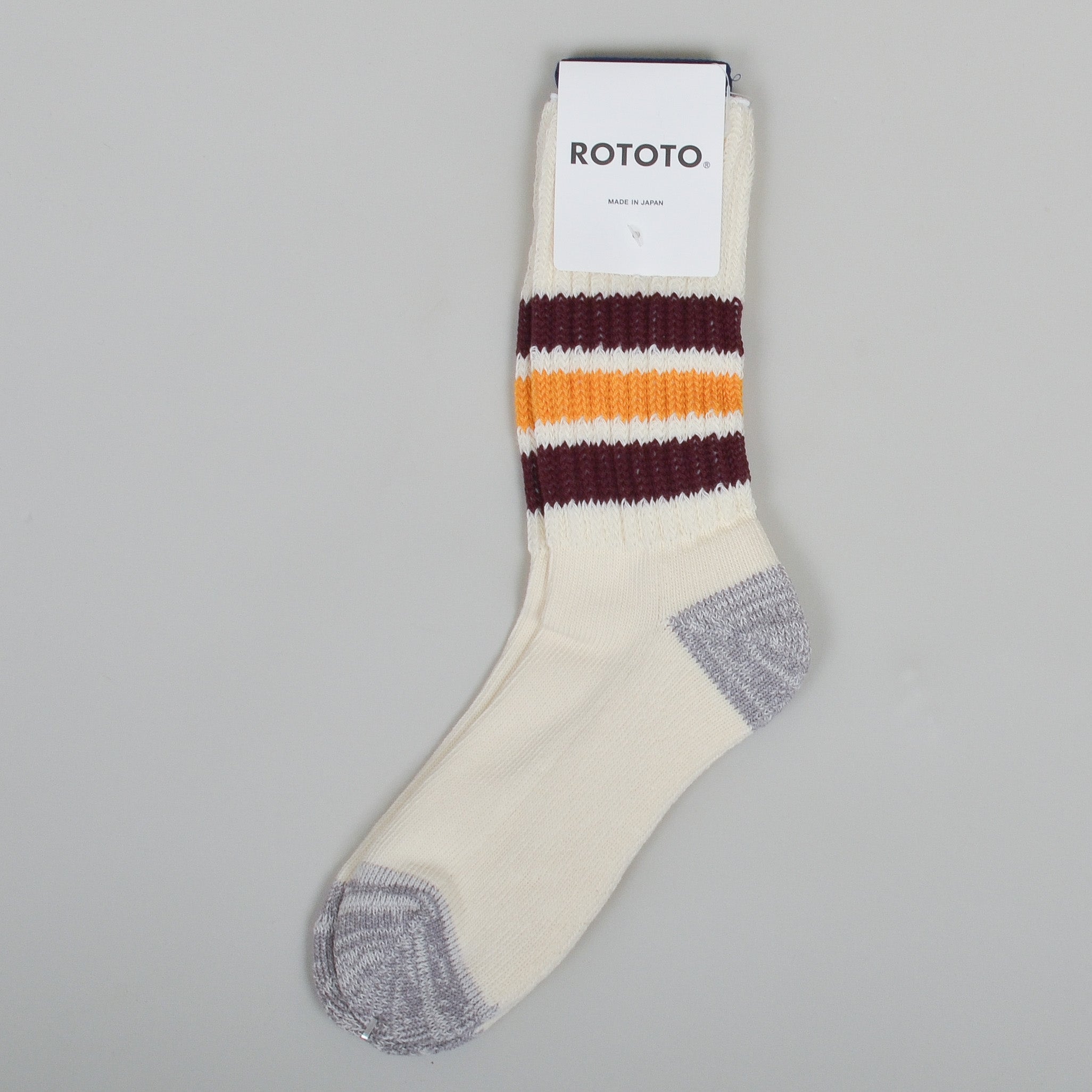 RoToTo Coarse Ribbed Oldschool Socks - Bordeaux / Yellow