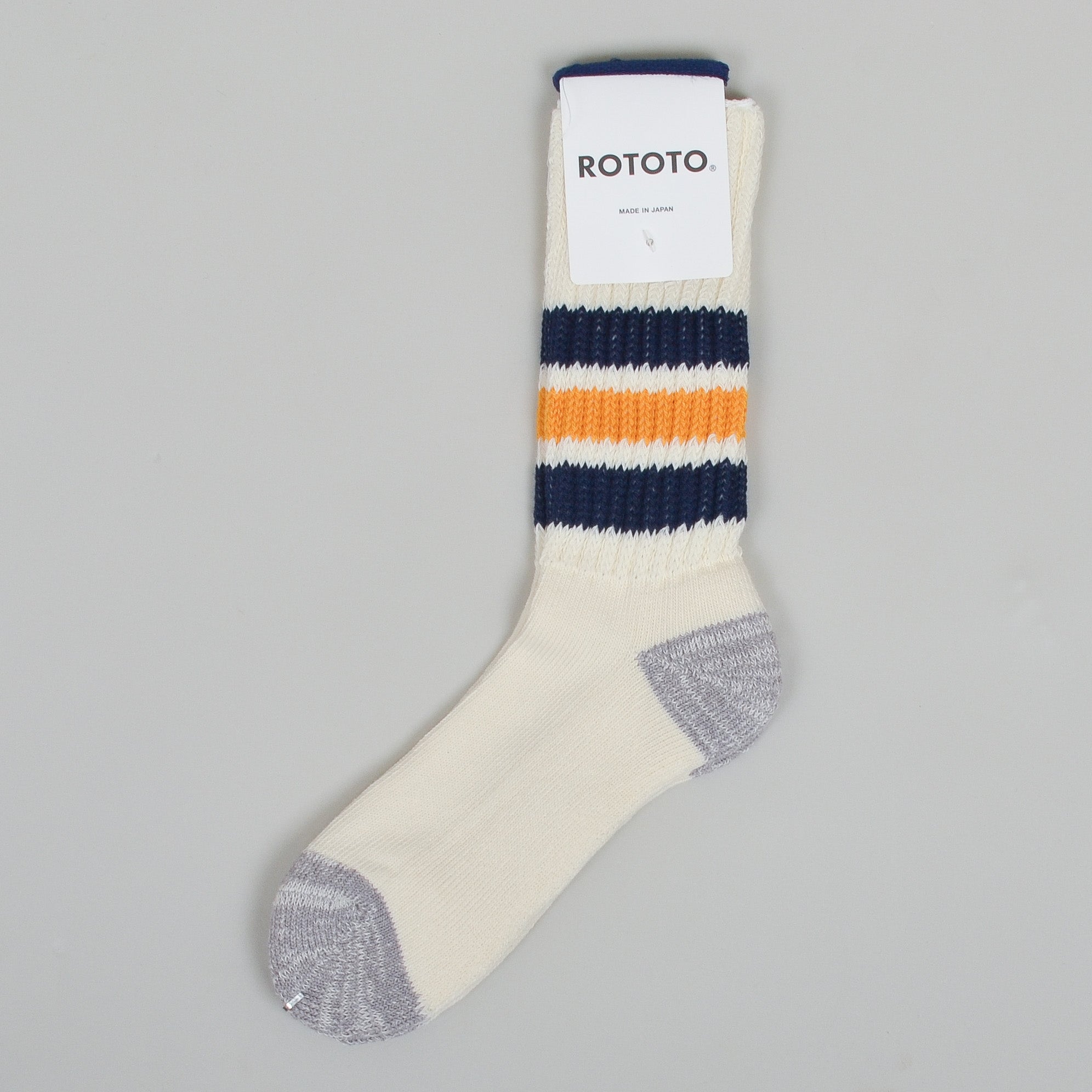 RoToTo Coarse Ribbed Oldschool Socks - Navy/Yellow