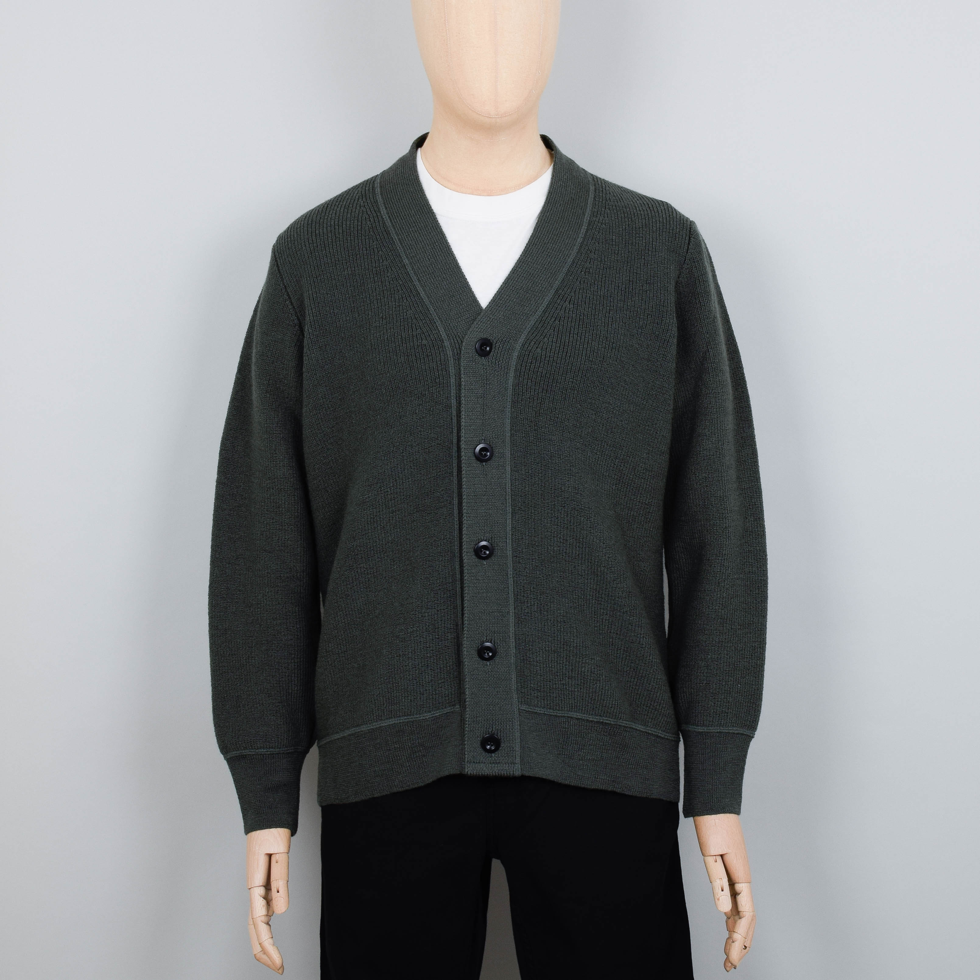 MHL Flatlock Pure Wool Cardigan - Uniform Green