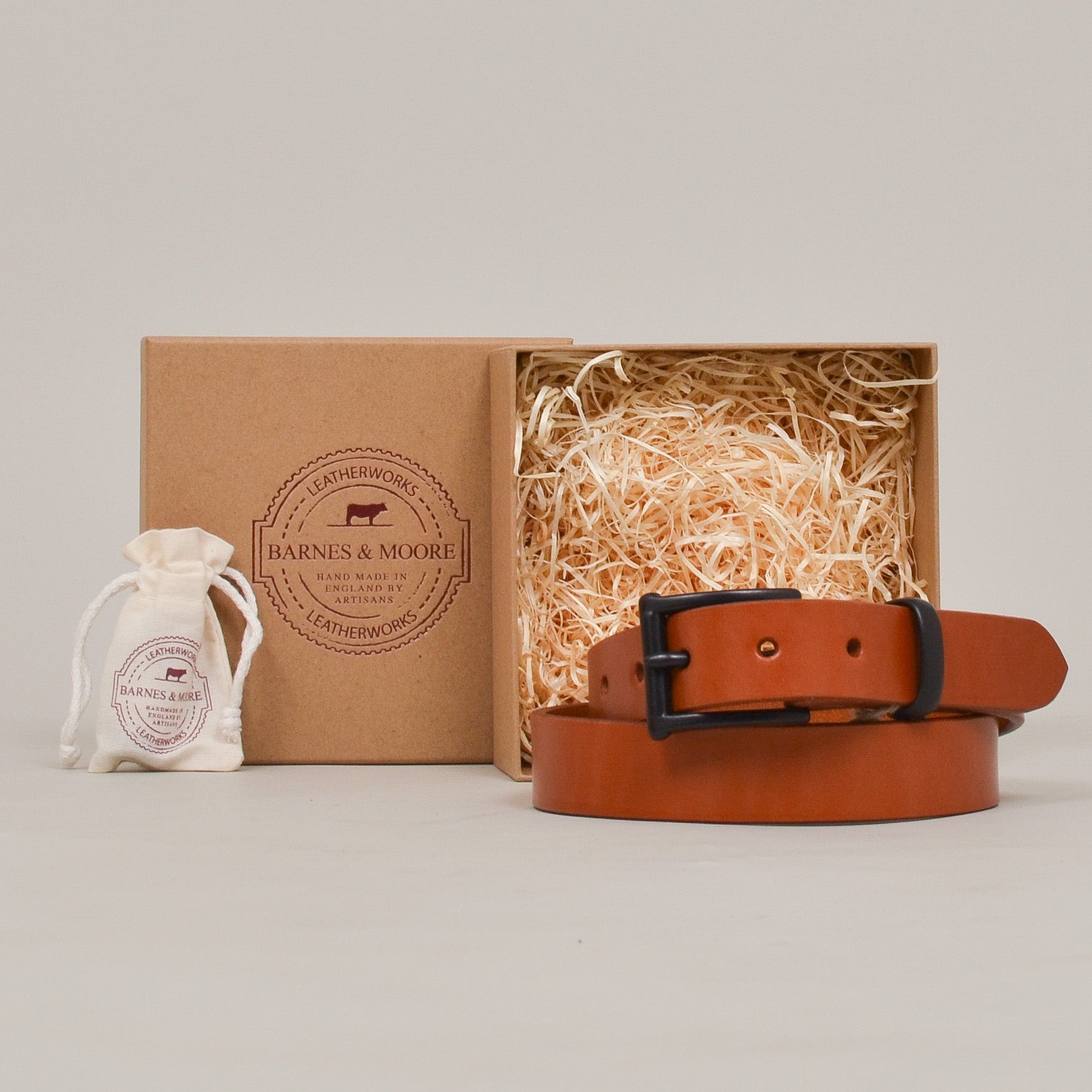 Barnes & Moore Slim English Leather Belt Caramel/Black