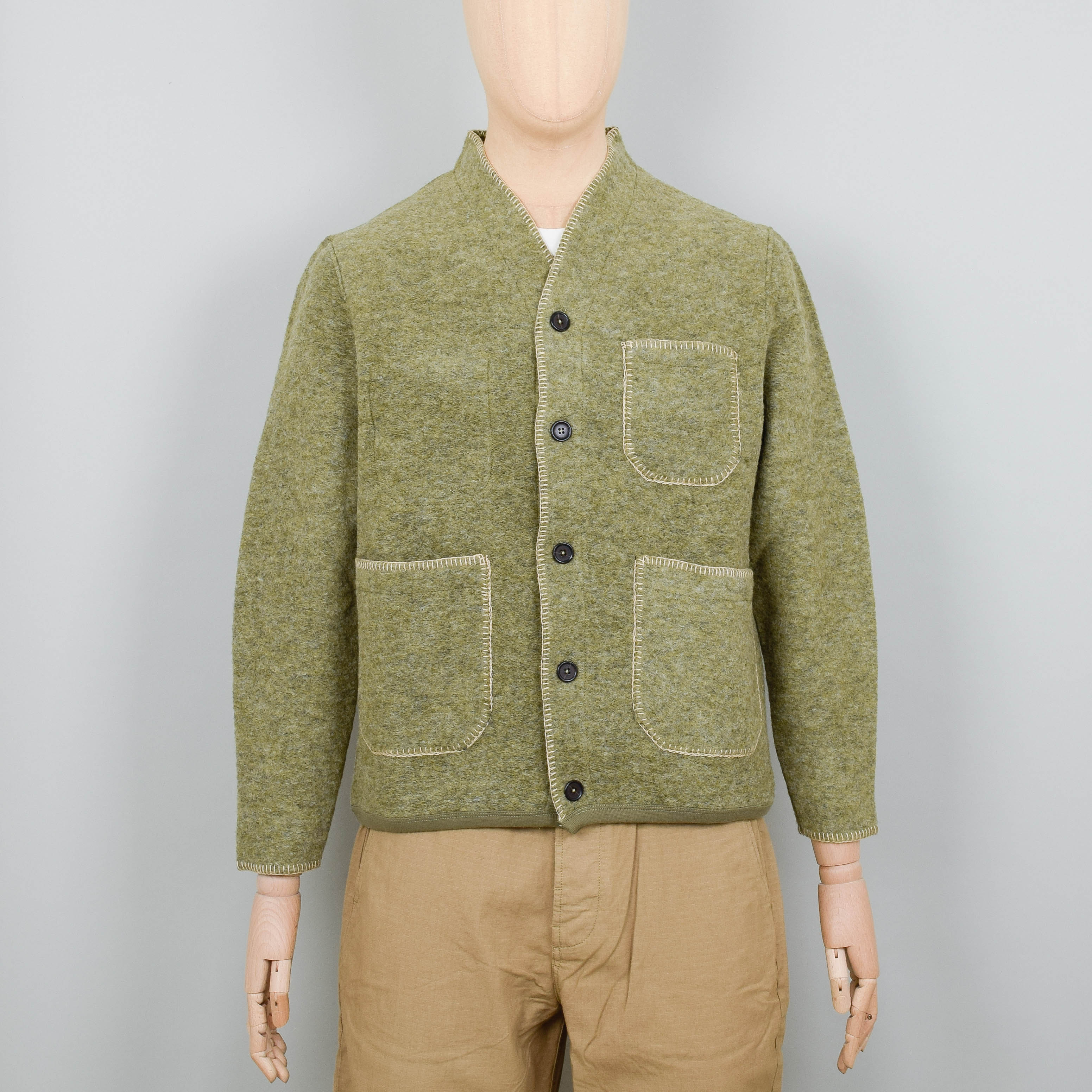 Universal Works Blanket Cardigan Wool Fleece - Light Olive