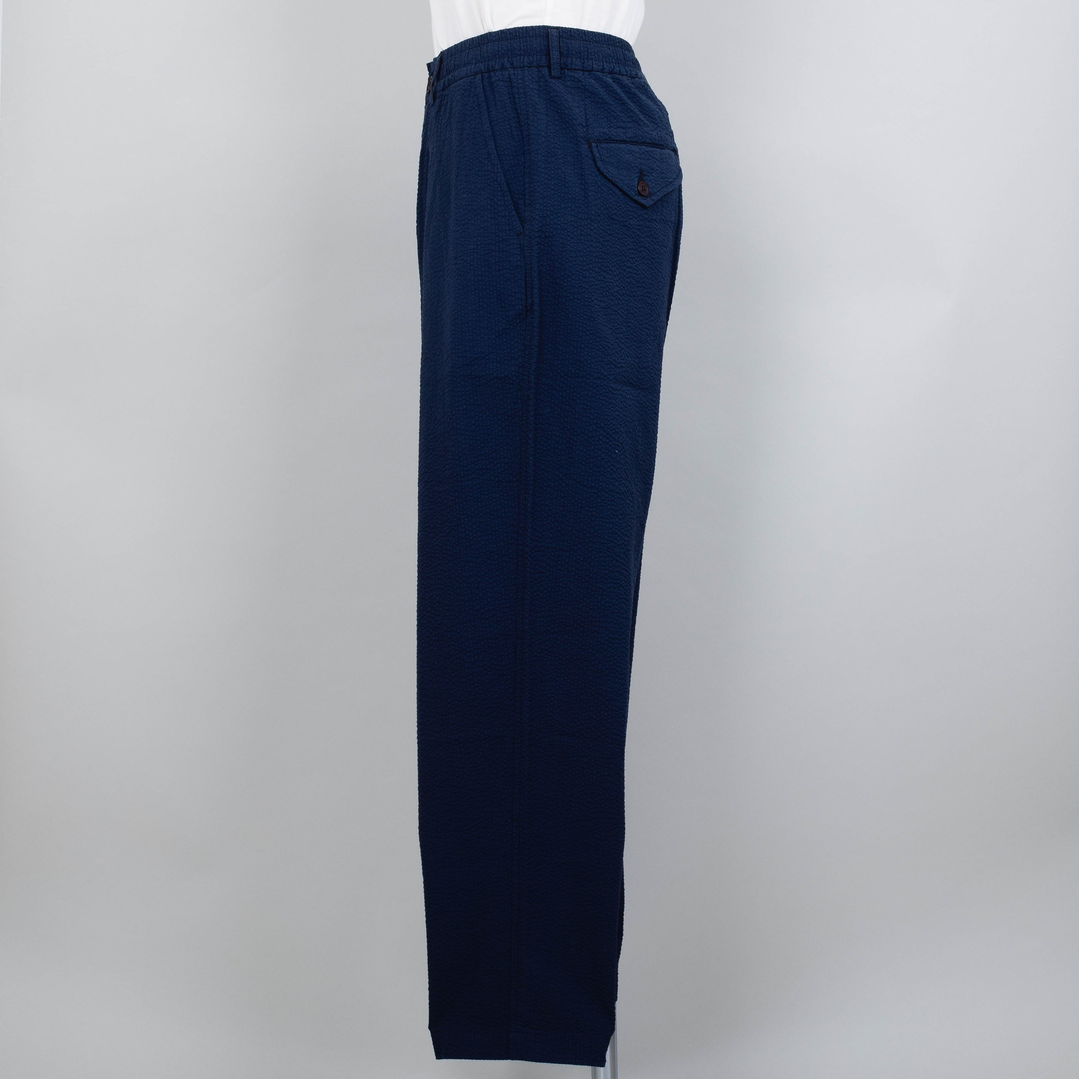 Universal Works Pleated Track Pant Seersucker - Navy