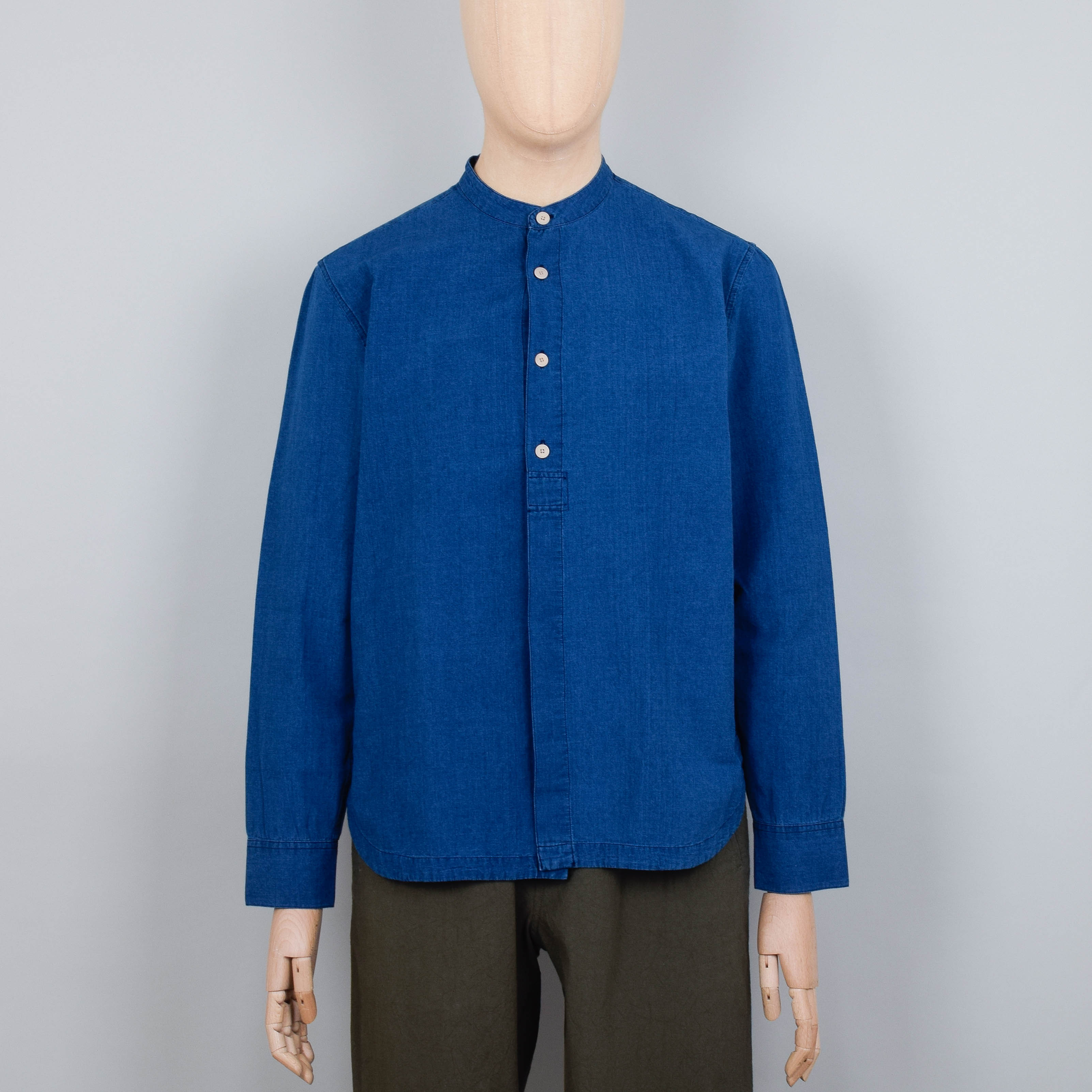 Folk Grandad Collar Shirt - Light Indigo