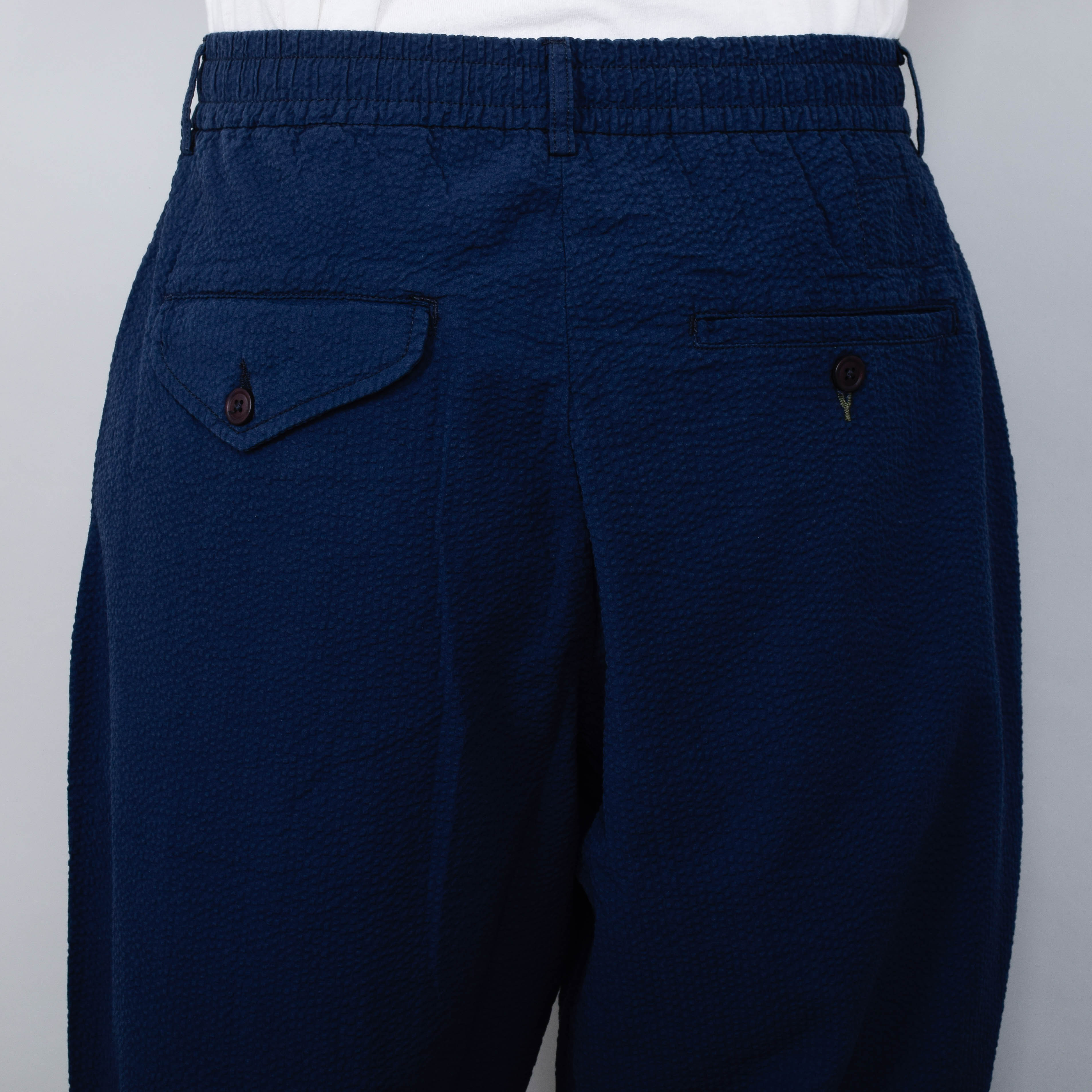 Universal Works Pleated Track Pant Seersucker - Navy