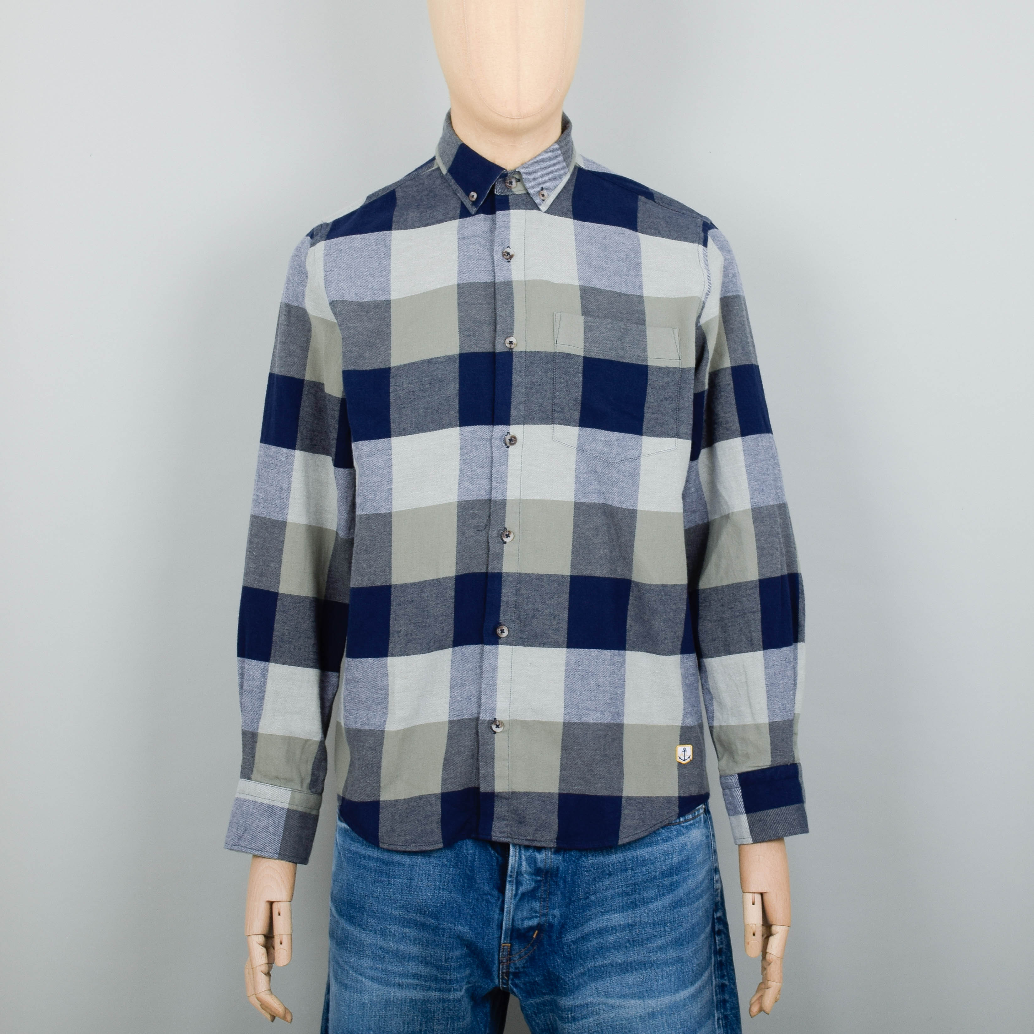 Armor Lux Shirt Check LS Button Down - Carreaux Pixel Military