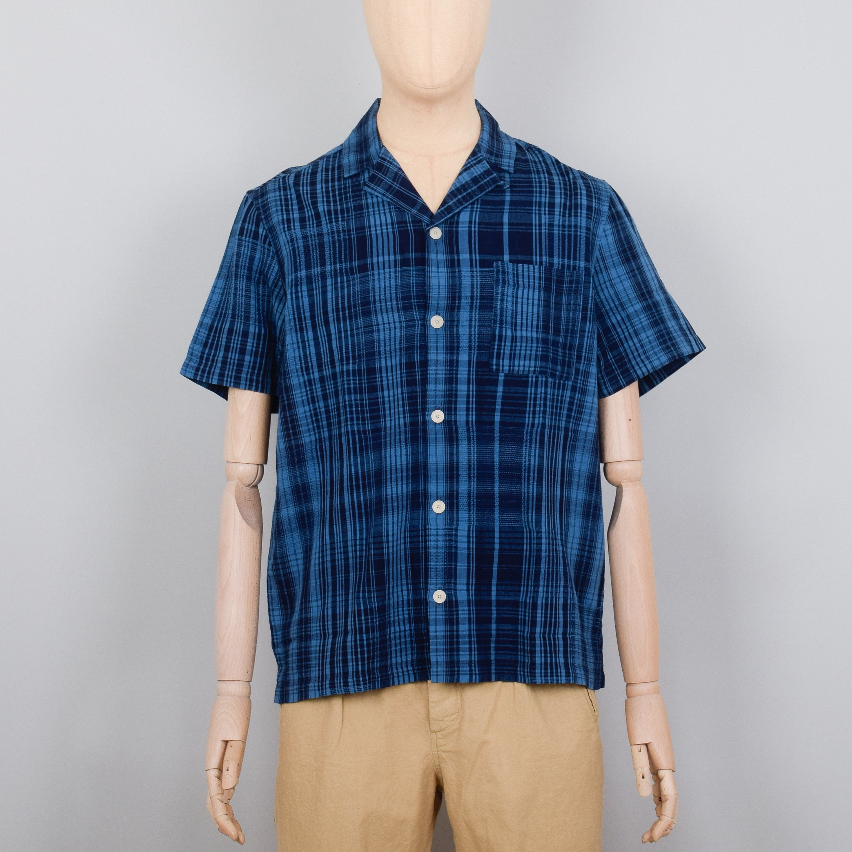 Folk Soft Collar Shirt SS - Indigo Large Check