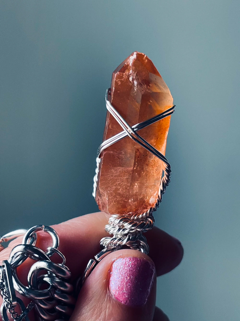 'Bring on the Good Vibes' Tangerine Quartz Stainless Steel Chonk Layer Necklace