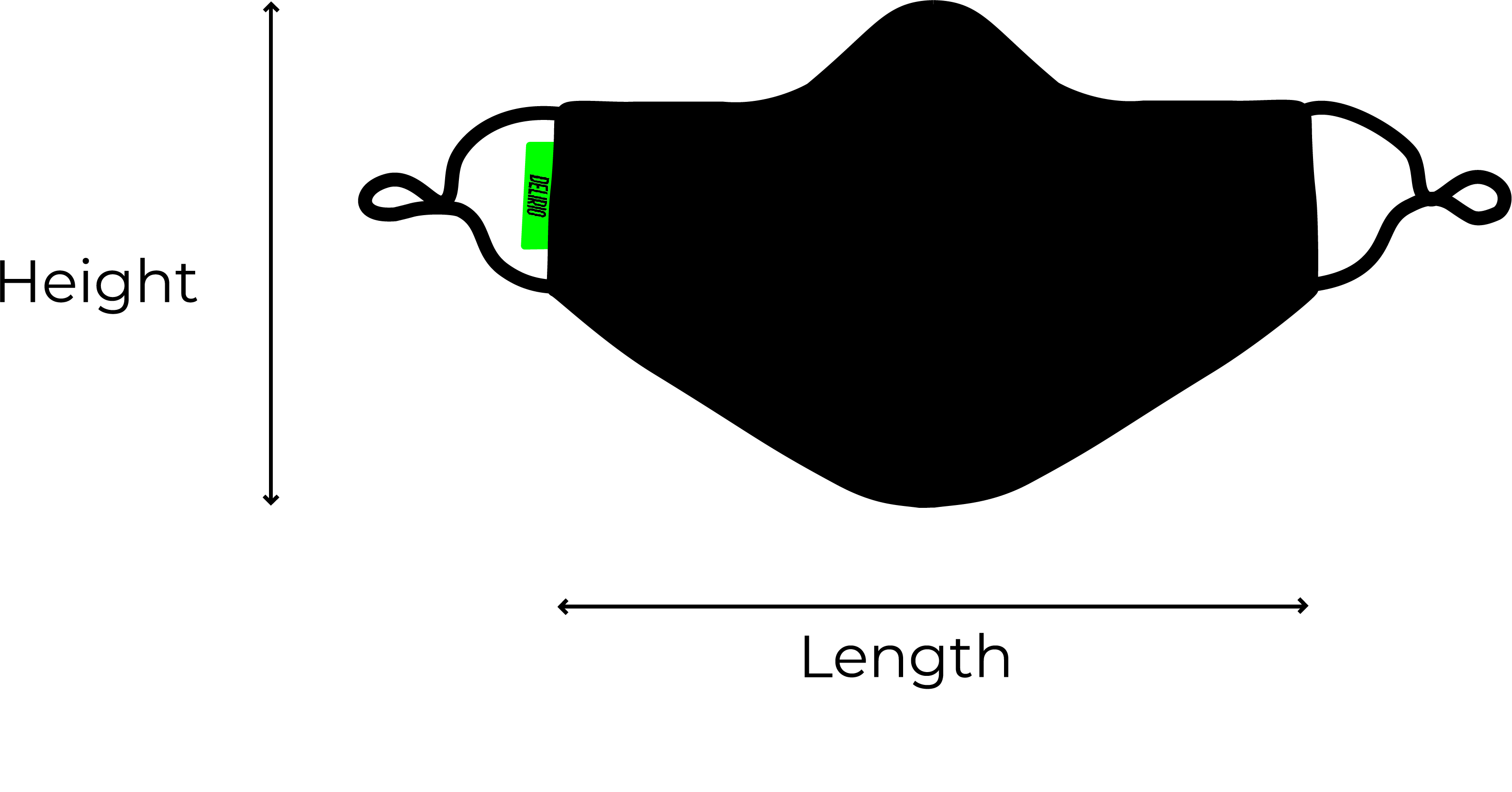 Illustration of how to measure the length and height for Delirio face masks.