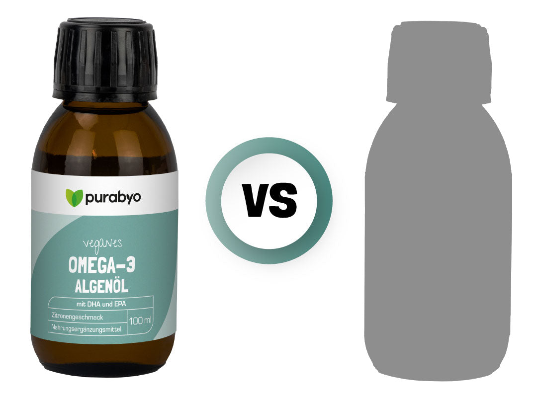 Purabyo Omega-3 Algenöl Tropfen vs. herkömmliche Anbieter