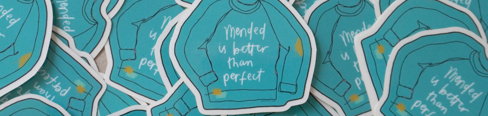 slow stitch club "mended is better than perfect" stickers