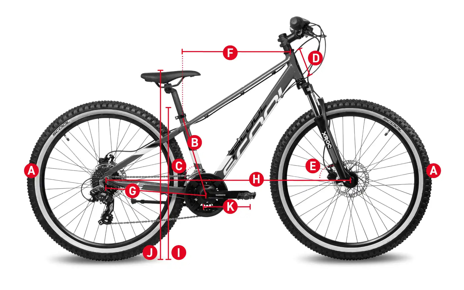 Geometrieschets van een S'COOL-mountainbike