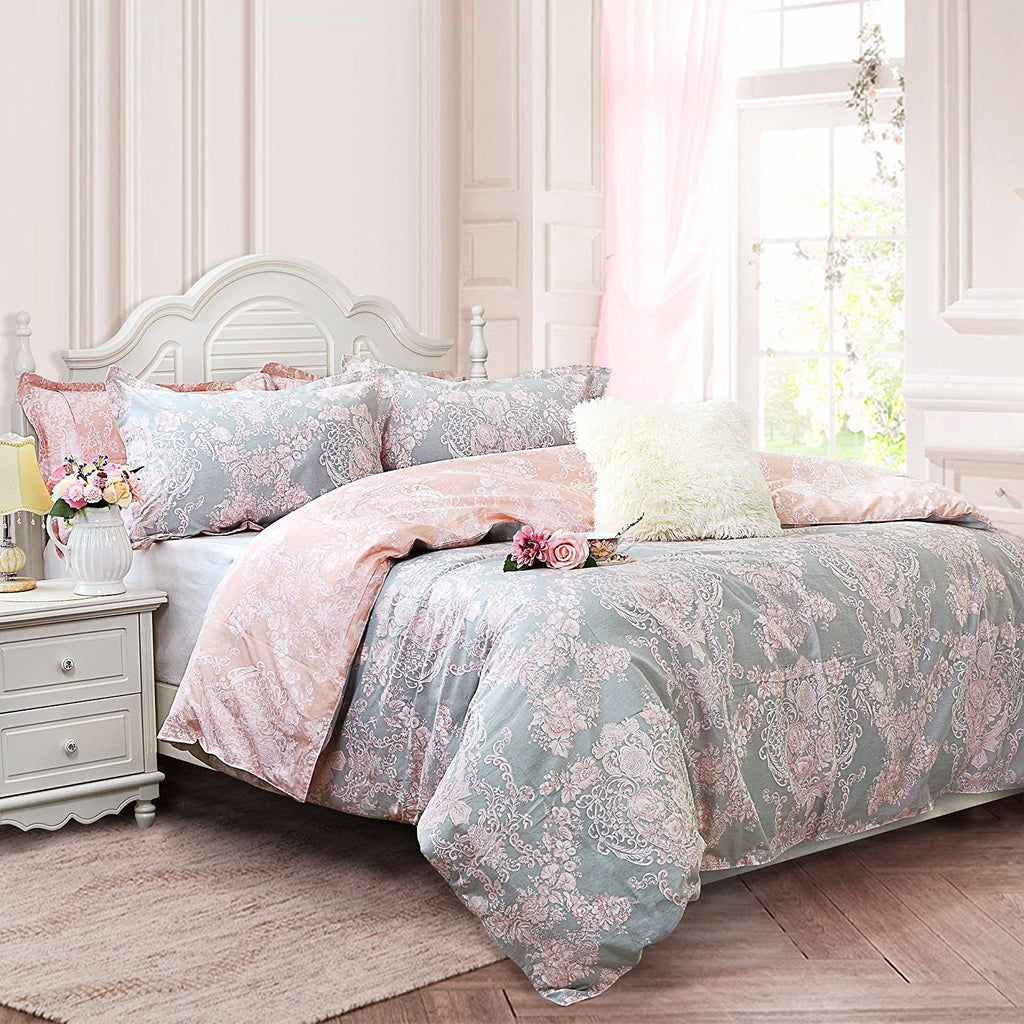 Blush Pink Girls Bedding Set 100 Cotton Damask Floral Bedding Zipper Insdeal