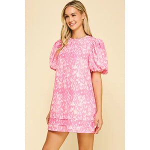 Pink & White Heart Print Mini Dress - Sea Oar Be Seen Boutique