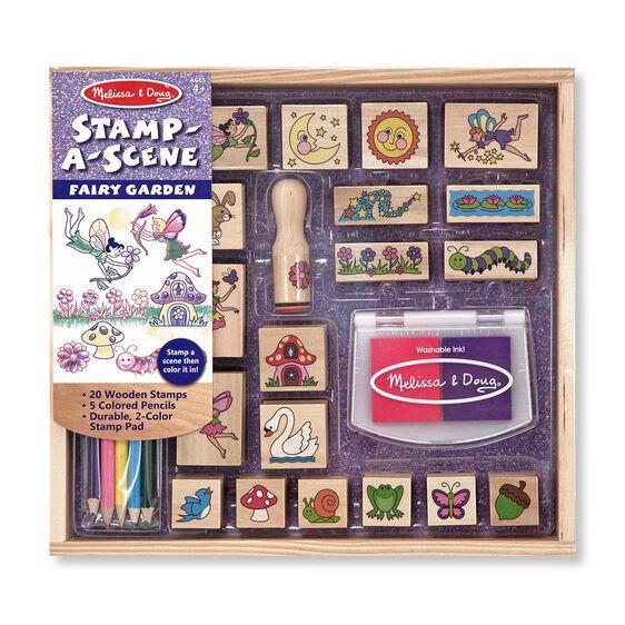 Melissa and Doug Wooden Stamp-a-Scene Fairy Garden Stamp Set Ages 4+ - Olde Church Emporium
