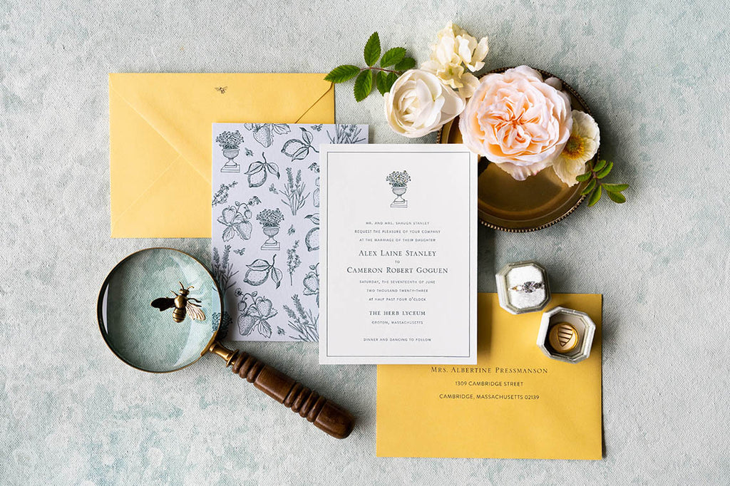 Classic invitation suite with toile pattern on the reverse