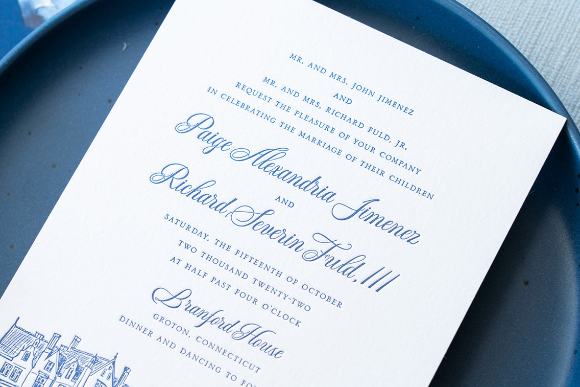 One color letterpressed wedding invite