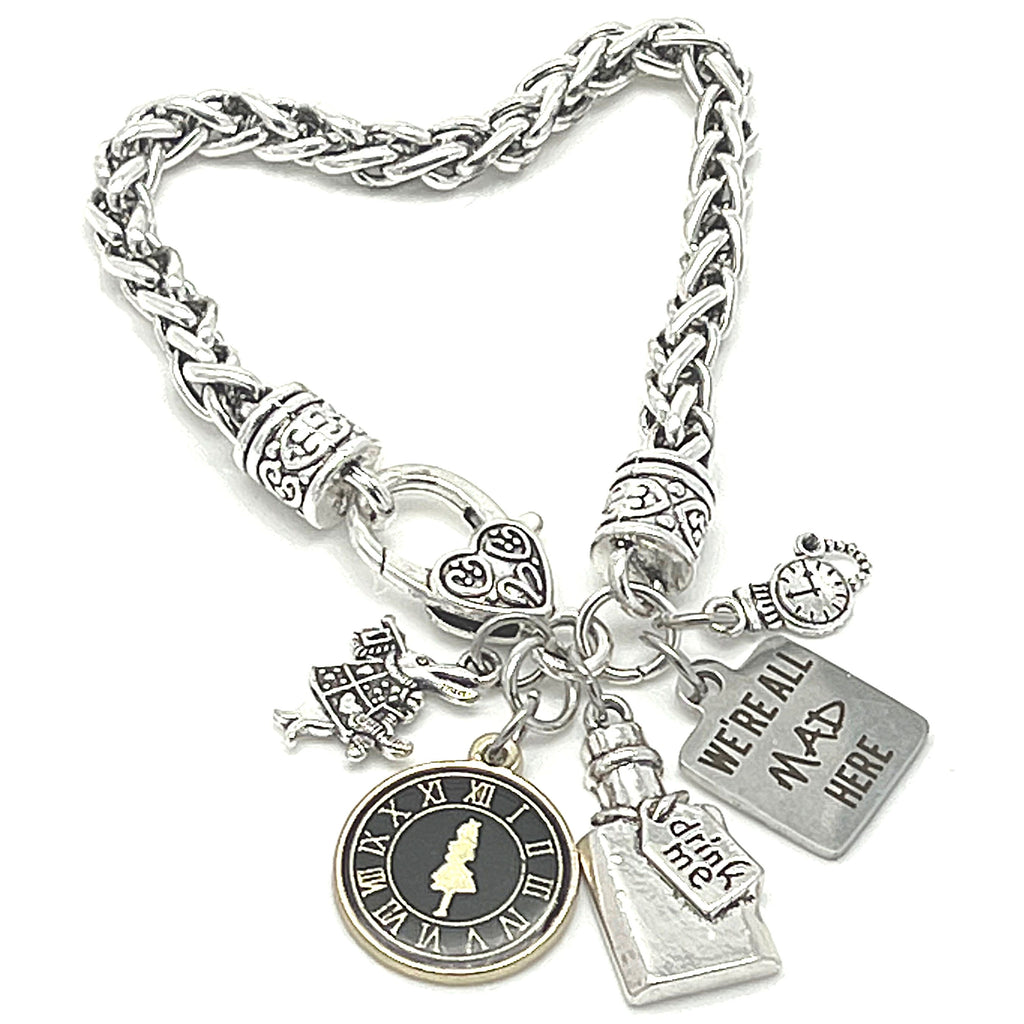 Hanalea Island Jewelry Co. I'm Late, I'm Late for a Very Important Date  White Rabbit Alice in Wonderland Drink Me Silver Charm Keychain Accessories