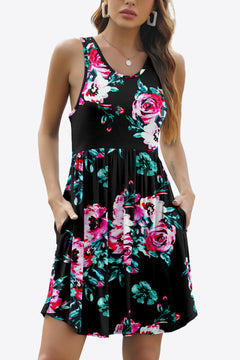 Secret Garden Round Neck Sleeveless Dress with Pockets