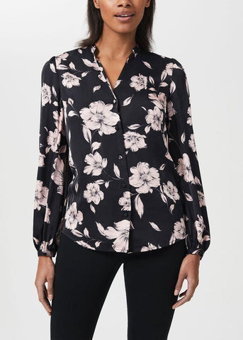 Women wearing floral top and shirt from Hobbs