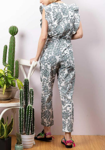 Women wearing long floral jumpsuit from Berenice