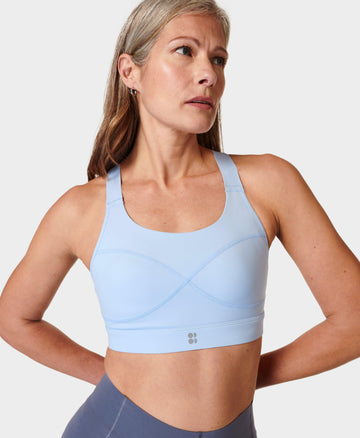 Power Medium Support Sports Bra - Grey Gradient Shapes Print