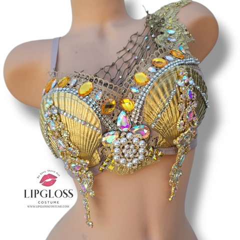 Gold Mermaid Pearl Detail Bra – Lipgloss Costume