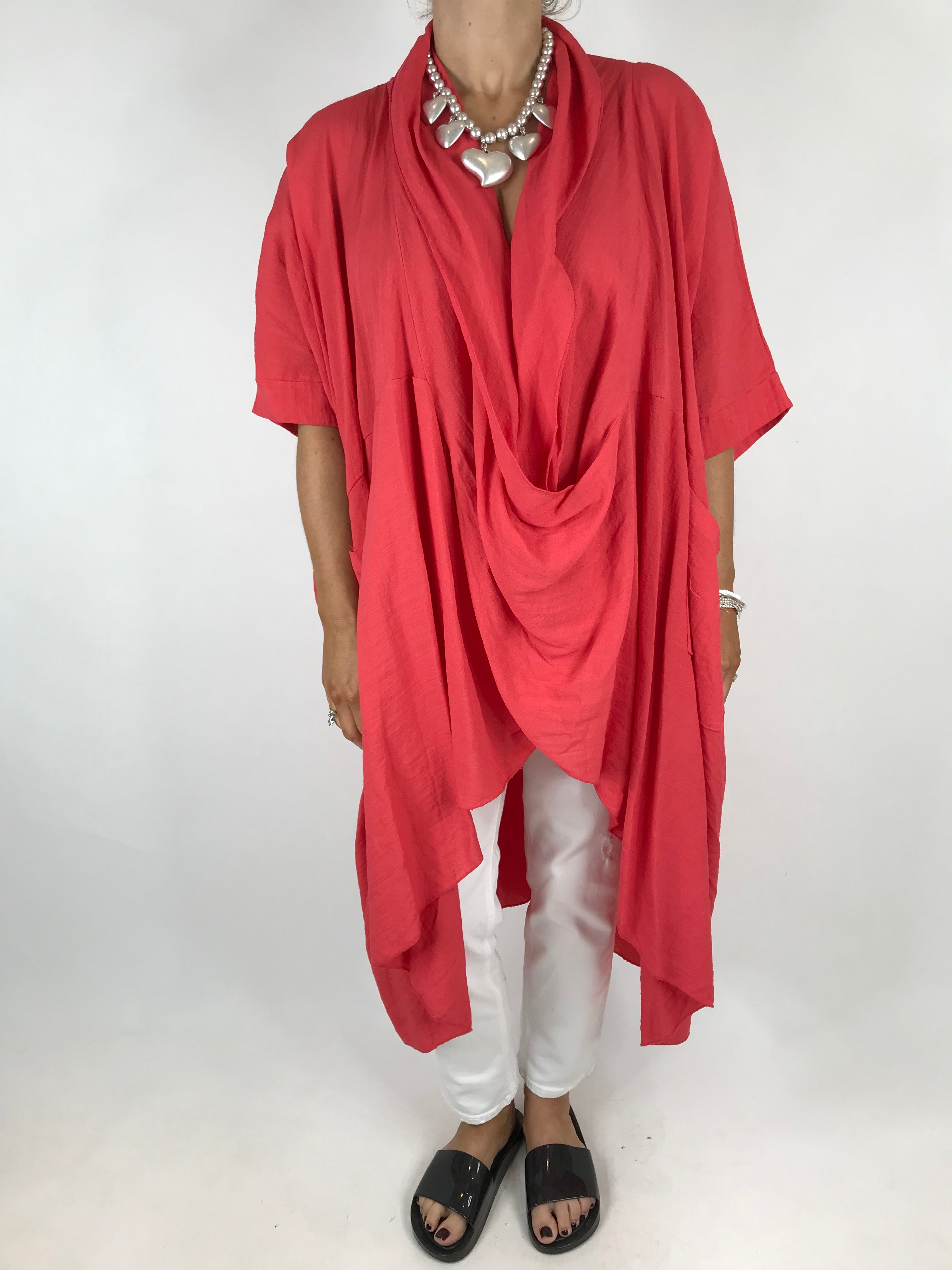 Lagenlook Cotton Wrap Dress Top in Coral. code 4990