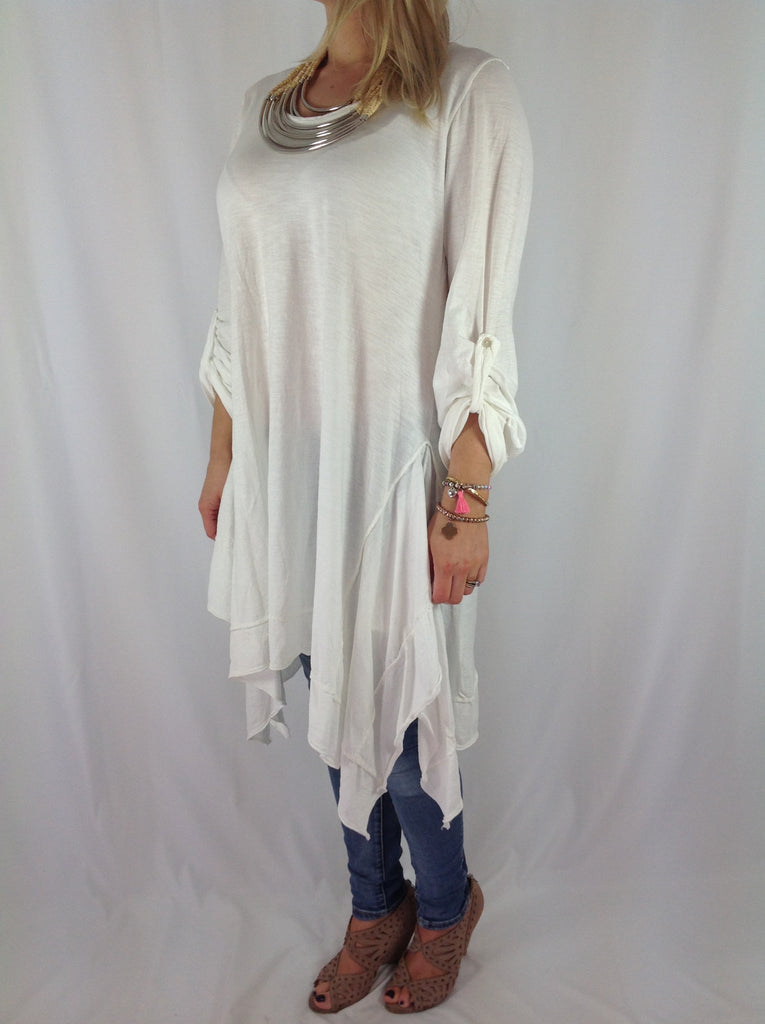 Ladies Lagenlook Quirky Angled Drape jersey Dress Top in White . code ...