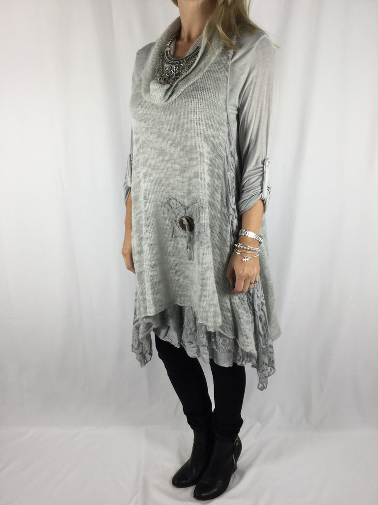 Lagenlook Layered Fleck Effect Wool 2 Piece Tunic in Light Grey. code ...