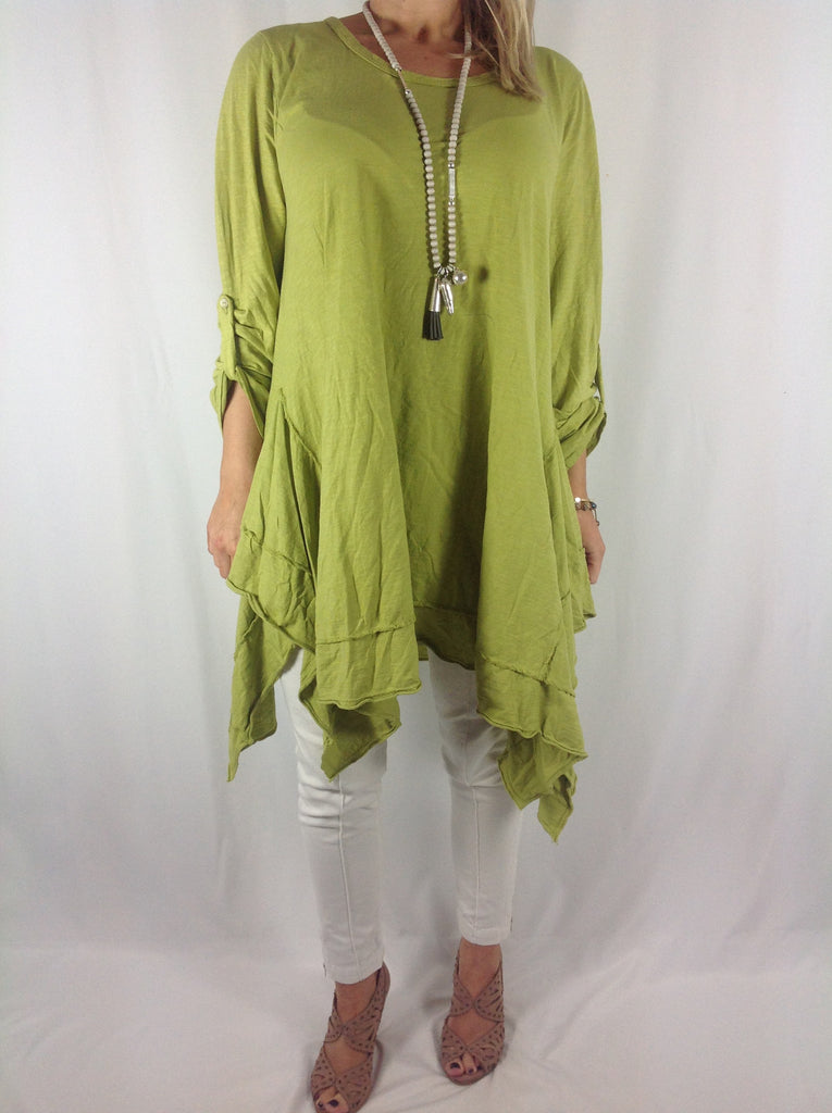 Ladies Lagenlook Quirky Angled Drape jersey Dress Top in Lime. code 25 ...
