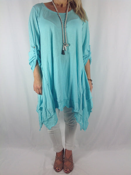 Ladies Lagenlook Quirky Angled Drape jersey Dress Top in Turquoise ...