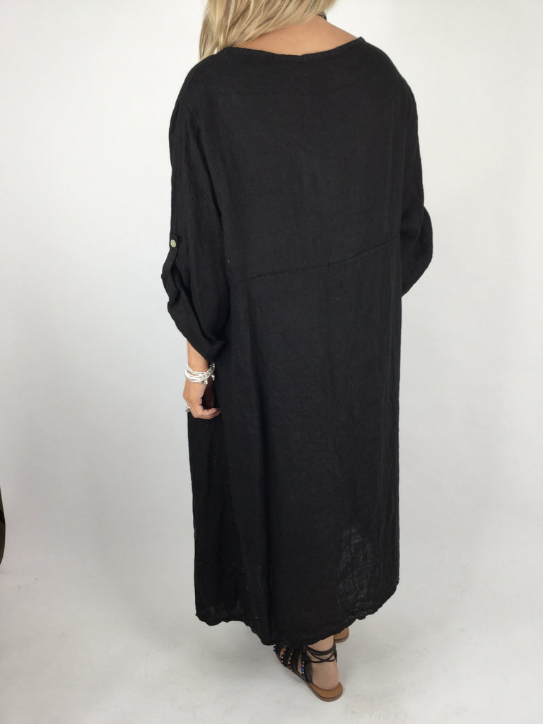 Lagenlook Kookie Linen Tunic in Black. code 4442 - Lagenlook Clothing UK